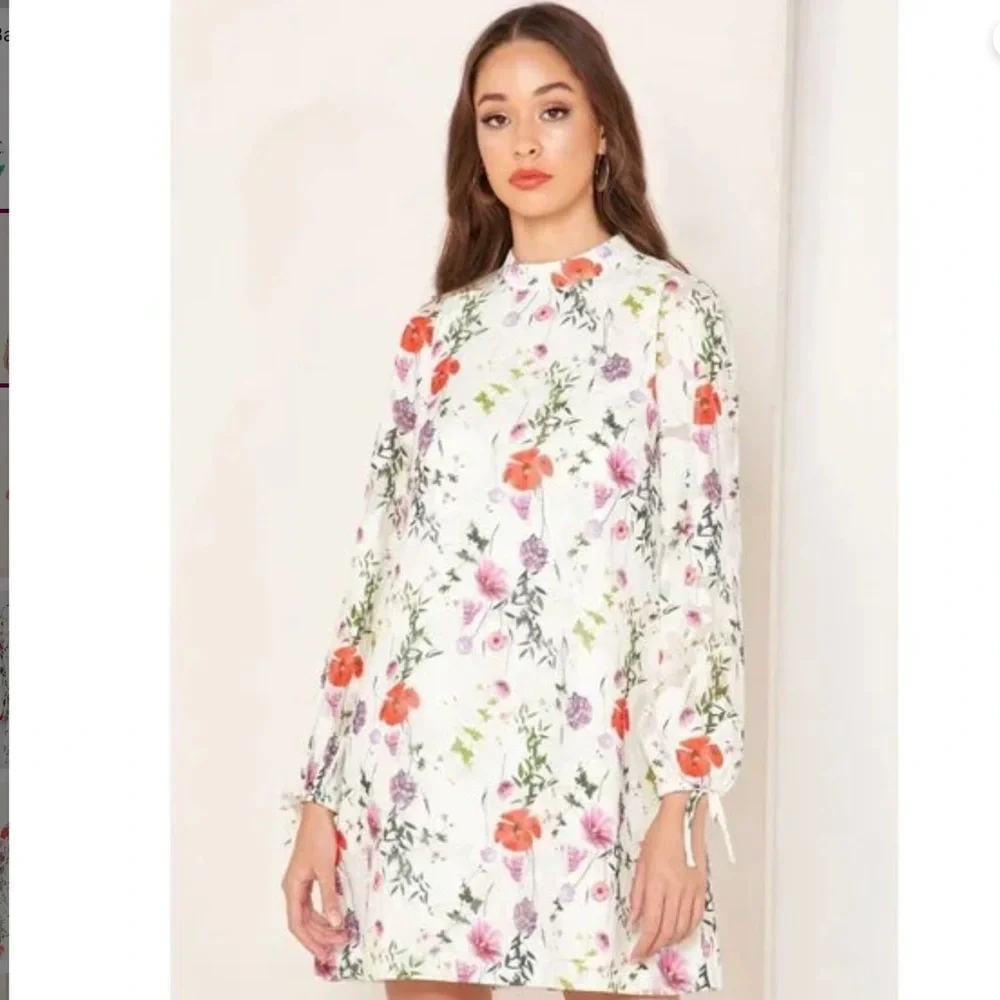 Ted Baker high collar floral dress Sz Ted 2 US 6